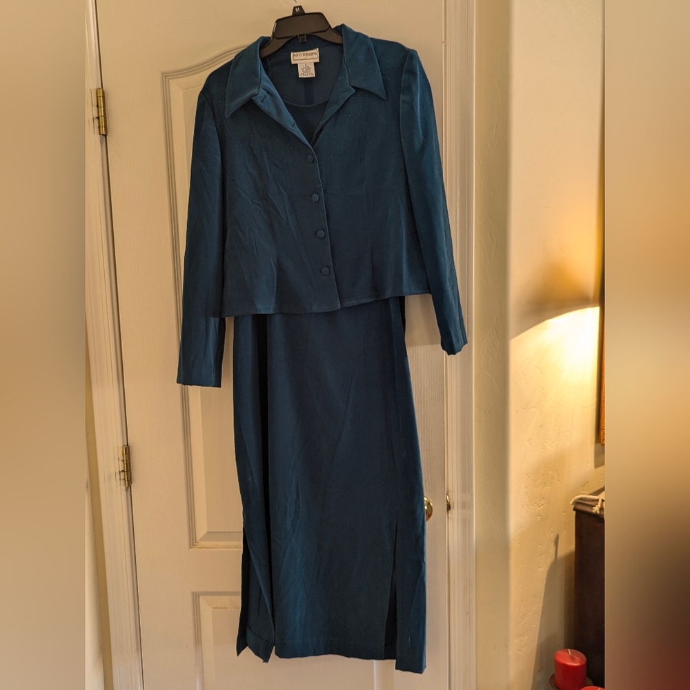 Karen Stevens size 12 Blue Green Sheath dress with Jacket